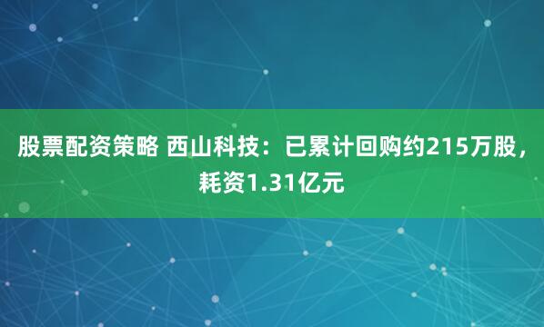 股票配资策略 西山科技：已累计回购约215万股，耗资1.31亿元